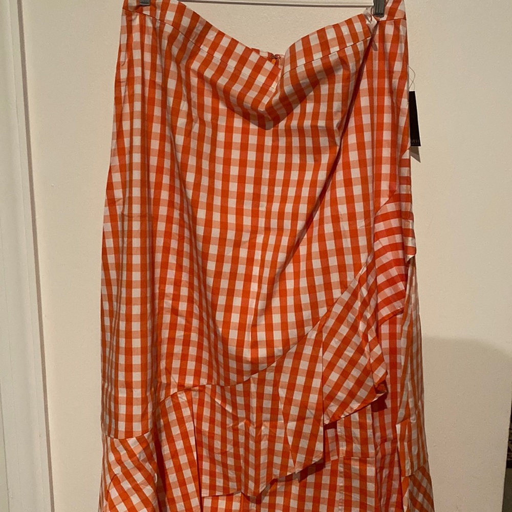 ELOQUII Gingham Print Orange and White Skirt